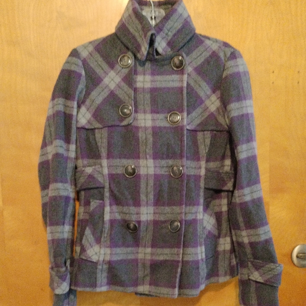 Hydraulic Purple and Gray Pea Coat with Structured Shoulders